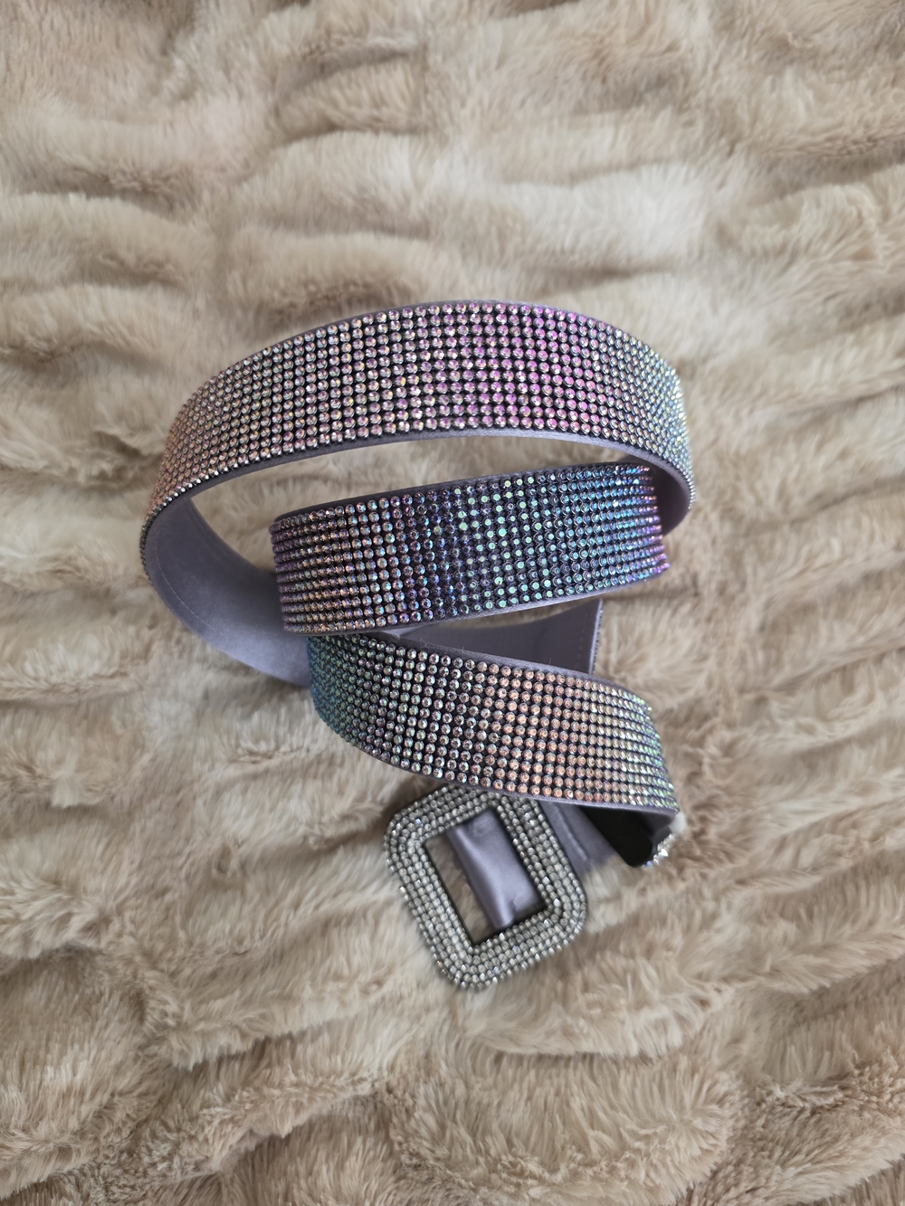 Venus La Petite Iridescent Crystal Wrap Belt with Rhinestone Buckle